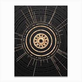 Geometric Glyph Symbol in Gold with Radial Array Lines on Dark Gray n.0202 Canvas Print
