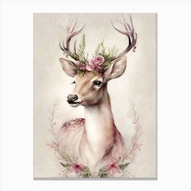 Deer With Flowers Canvas Print