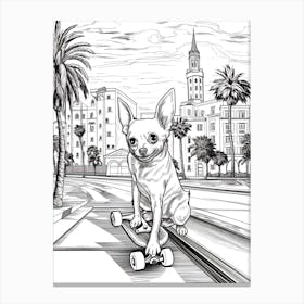 Chihuahua Dog Skateboarding Line Art 4 Canvas Print