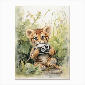 Tiger Illustration Photographing Watercolour 3 Canvas Print