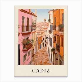 Cadiz Spain 3 Vintage Pink Travel Illustration Poster Canvas Print