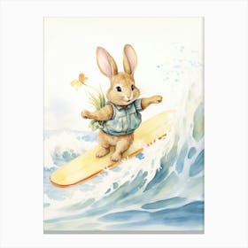 Bunny Surfing Rabbit Prints Watercolour 2 Canvas Print
