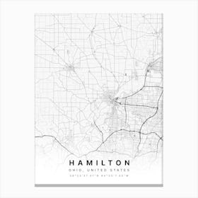 Hamilton Ohio USA White Map Canvas Print