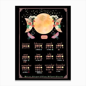 Lunar Calendar Black Canvas Print