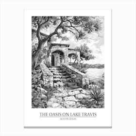 The Oasis On Lake Travis Austin Texas Black And White Drawing 4 Poster Canvas Print