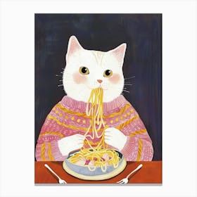 Cute White Cat Pasta Lover Folk Illustration 3 Canvas Print