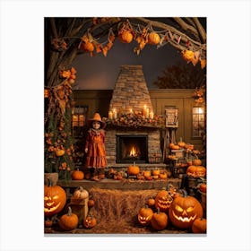 Autumn Decor Layout Integrates Thanksgiving And Halloween Themes Spooky Pumpkins Nestled Between C (1) 2 Canvas Print