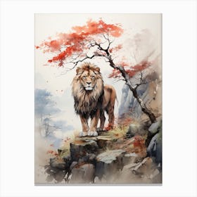 Lion, Japanese Brush Painting, Ukiyo E, Minimal 3 Canvas Print