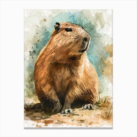 Aesthetic Cute Capybara Watercolor Style 2 Canvas Print