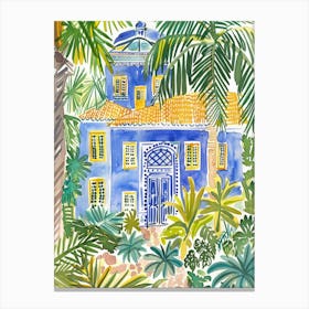 Blue House In Palm Trees Canvas Print