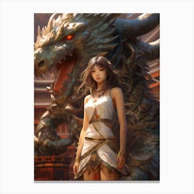 Chinese Girl With Dragon 15 Canvas Print