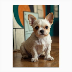 Small Dog Sitting On The Floor Canvas Print