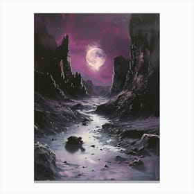 Full Moon In The Valley, Bichromatic, Surrealism, Impressionism Canvas Print
