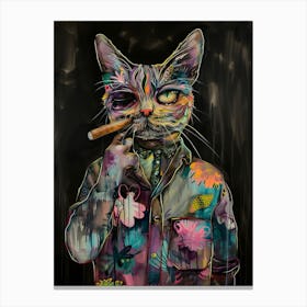 Animal Party: Crumpled Cute Critters with Cocktails and Cigars Cat Smoking A Cigar Canvas Print