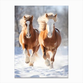 Two Horses Running In The Snow Canvas Print