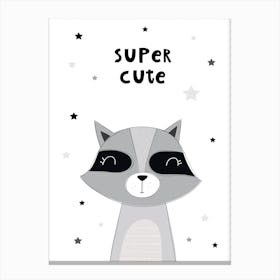 Scandi Super Cute Raccoon Canvas Print