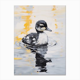Minimalist Duckling Floating On The Lake Black & Grey 1 Canvas Print