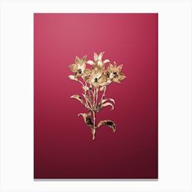 Gold Botanical Red Speckled Flowered Alstromeria on Viva Magenta n.0447 Canvas Print