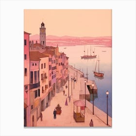 Santander Spain 2 Vintage Pink Travel Illustration Canvas Print
