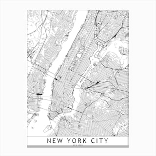 New York White Map Canvas Print