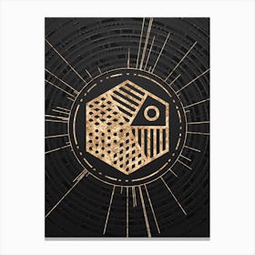 Geometric Glyph Symbol in Gold with Radial Array Lines on Dark Gray n.0248 Canvas Print