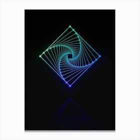 Neon Blue and Green Abstract Geometric Glyph on Black n.0291 Canvas Print