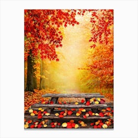 Autumnal Tableau In Vibrant Watercolor Leaves In Shades Of Crimson Orange And Gold Aflutter Amids (2) Canvas Print