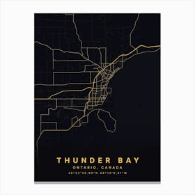 Thunder Bay Ontario Canada Black And Gold Map Canvas Print