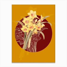 Vintage Botanical Chinese Sacred Lily Narcissus Tazetta on Circle Red on Yellow n.0310 Canvas Print
