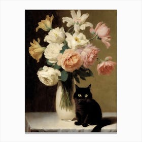 Lilies And A Black Cat   Henri Fantin Latour Inspired  Canvas Print