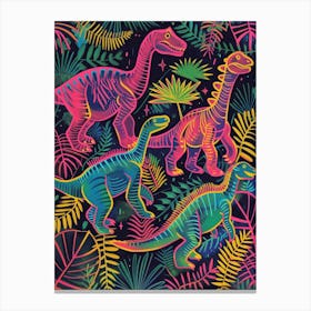 Dinosaur Neon Leaf Pattern Canvas Print