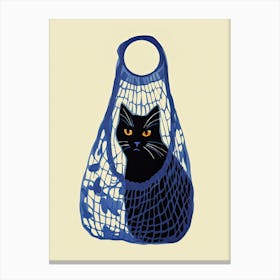 Black Cat In A Blue Net Bag Bag Canvas Print