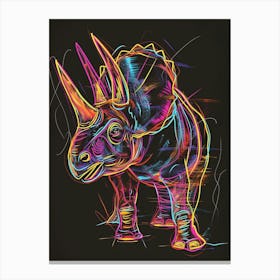 Neon Triceratops Line Illustration 1 Canvas Print