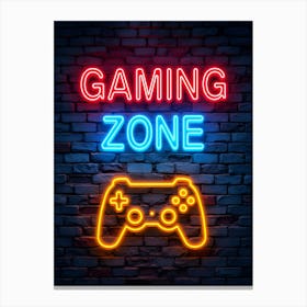 Gaming Zone Neon Sign Gaming Poster Canvas Wall Room Decor Canvas Print