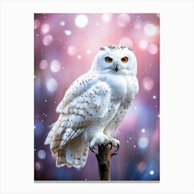 White Owl Perched On A Slender Twig Wings Resting By Its Side Sporting Large Black Eyes And An Exp Canvas Print