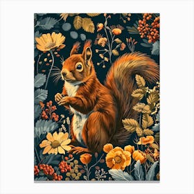 Squirrel In The Forest Inspired by William Morris Canvas Print