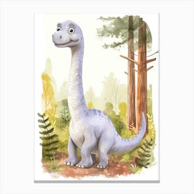 Sweet Brontosaurus Dinosaur Watercolour 2 Canvas Print