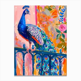 Brushstrokes Peacock On A Balcony  2 Canvas Print