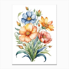 Watercolor Flowers Bouquet Canvas Print