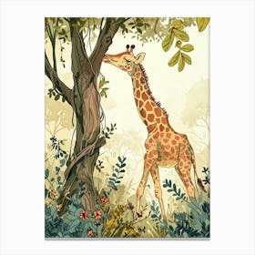Giraffe Scratching Against A Tree 1 Canvas Print