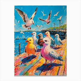 Seagulls On The Pier Canvas Print