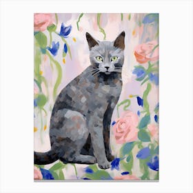 A Russian Blue Cat Painting, Impressionist Painting 3 Canvas Print