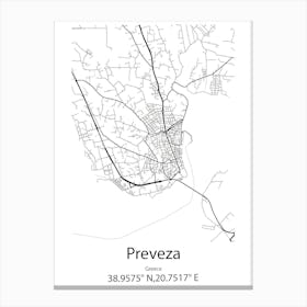 Preveza,Greece Minimalist Map Canvas Print