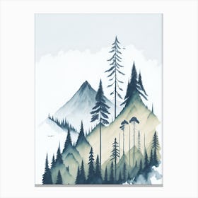 Mountain And Forest In Minimalist Watercolor Vertical Composition 309 Canvas Print