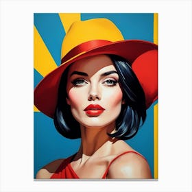 Woman Portrait With Hat Pop Art (28) Canvas Print