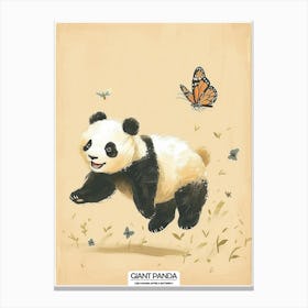 Giant Panda Cub Chasing After A Butterfly Poster 4 Canvas Print