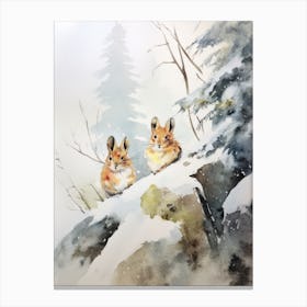 Winter Watercolour Pika 5 Canvas Print