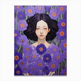 Girl In Purple Flowers Canvas Print