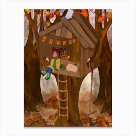 Treehouse Autumn Halloween Ginger Girl Little Witch Canvas Print