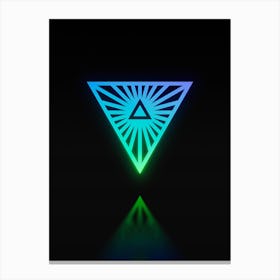Neon Blue and Green Abstract Geometric Glyph on Black n.0136 Canvas Print